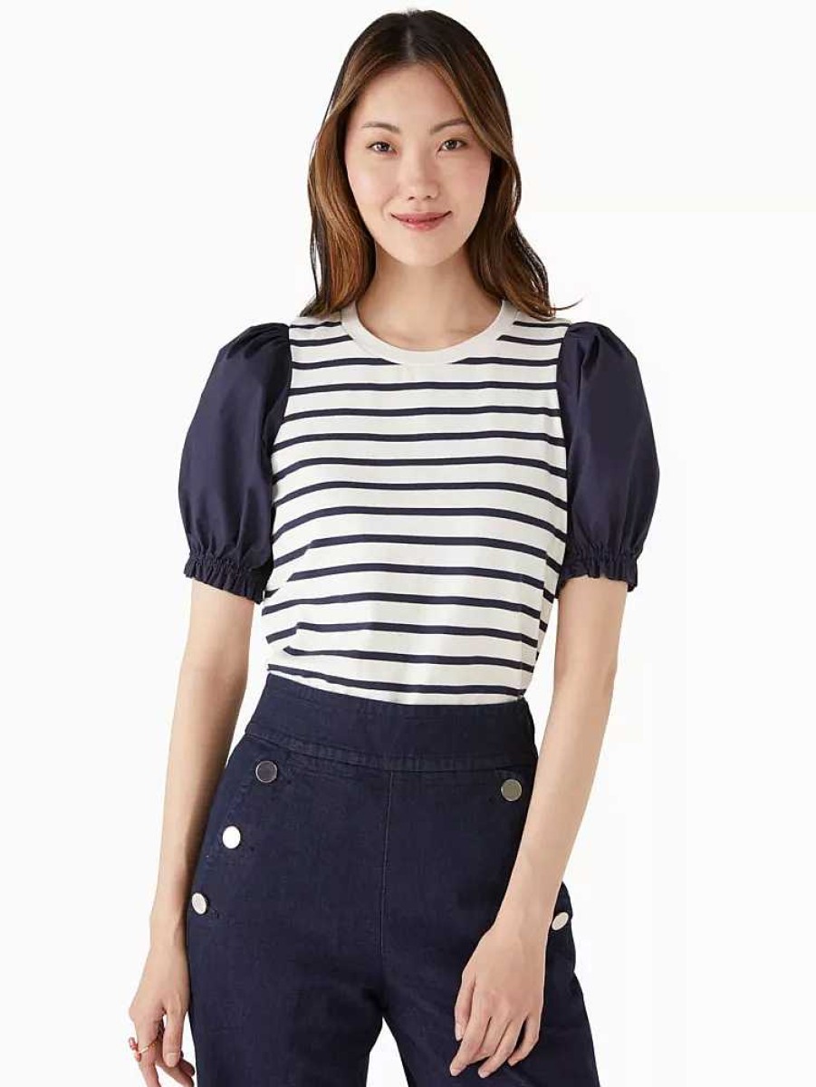 Clothing Kate Spade Outlet | Striped Puff Sleeve Knit Top