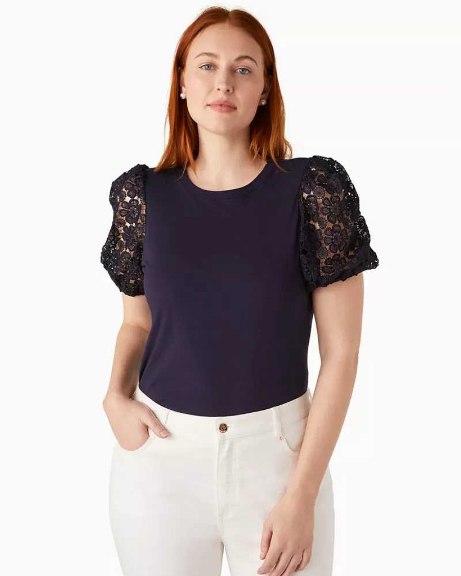 Clothing Kate Spade Outlet | Lace Puff-Sleeve Tee