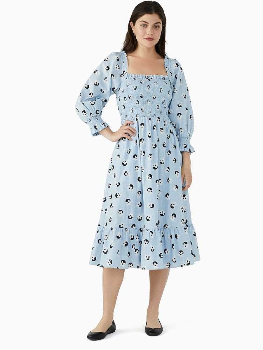 Clothing Kate Spade Outlet | Floral Dot Smocked Midi Dress