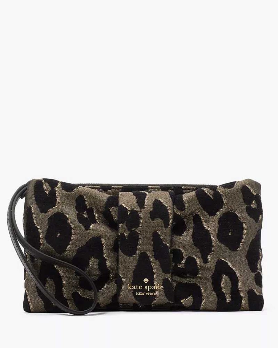 Wallets Kate Spade Outlet | Millie Bow Leopard Flap Wristlet