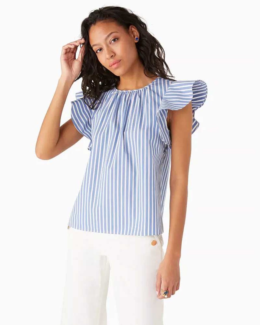 Clothing Kate Spade Outlet | Basket Stripe Flutter-Sleeve Top