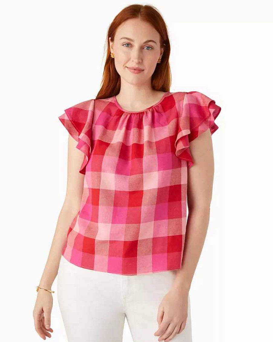 Clothing Kate Spade Outlet | Picnic Woven Flutter-Sleeve Top