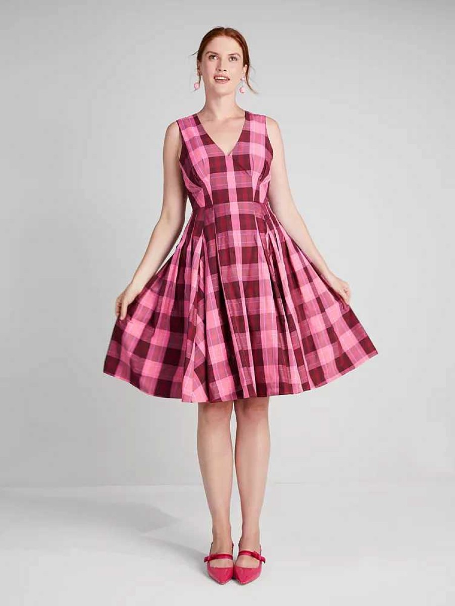 Clothing Kate Spade Outlet | Greenhouse Plaid Taffeta Midi Dress