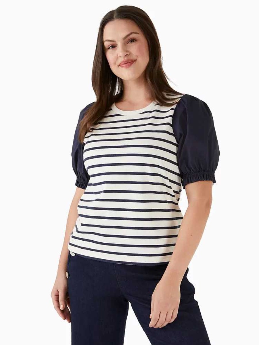 Clothing Kate Spade Outlet | Striped Puff Sleeve Knit Top