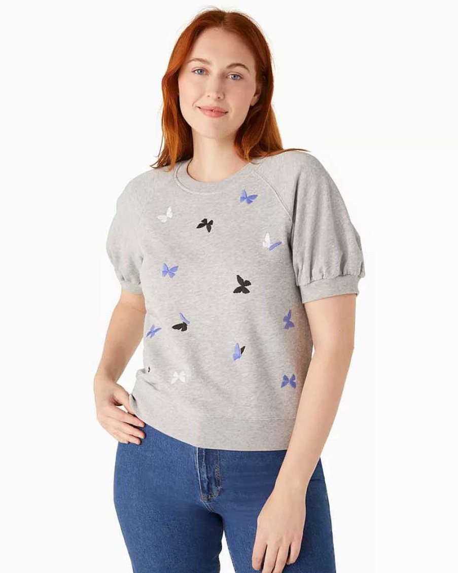 Clothing Kate Spade Outlet | Embroidered Butterfly Pullover Sweatshirt