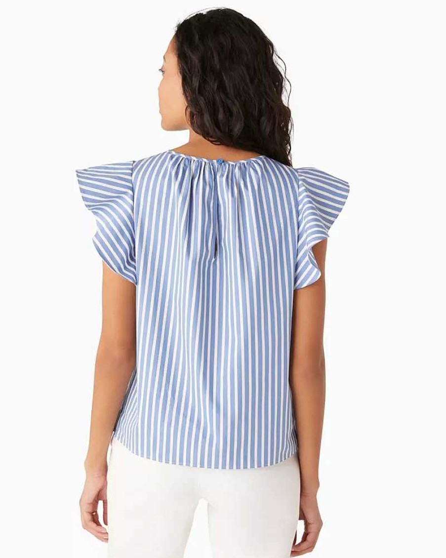 Clothing Kate Spade Outlet | Basket Stripe Flutter-Sleeve Top