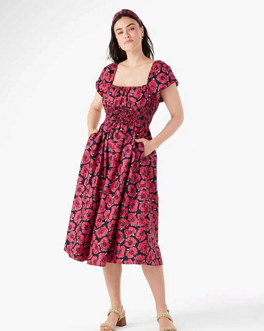 Clothing Kate Spade Outlet | Poppy Toss Square-Neck Midi Dress