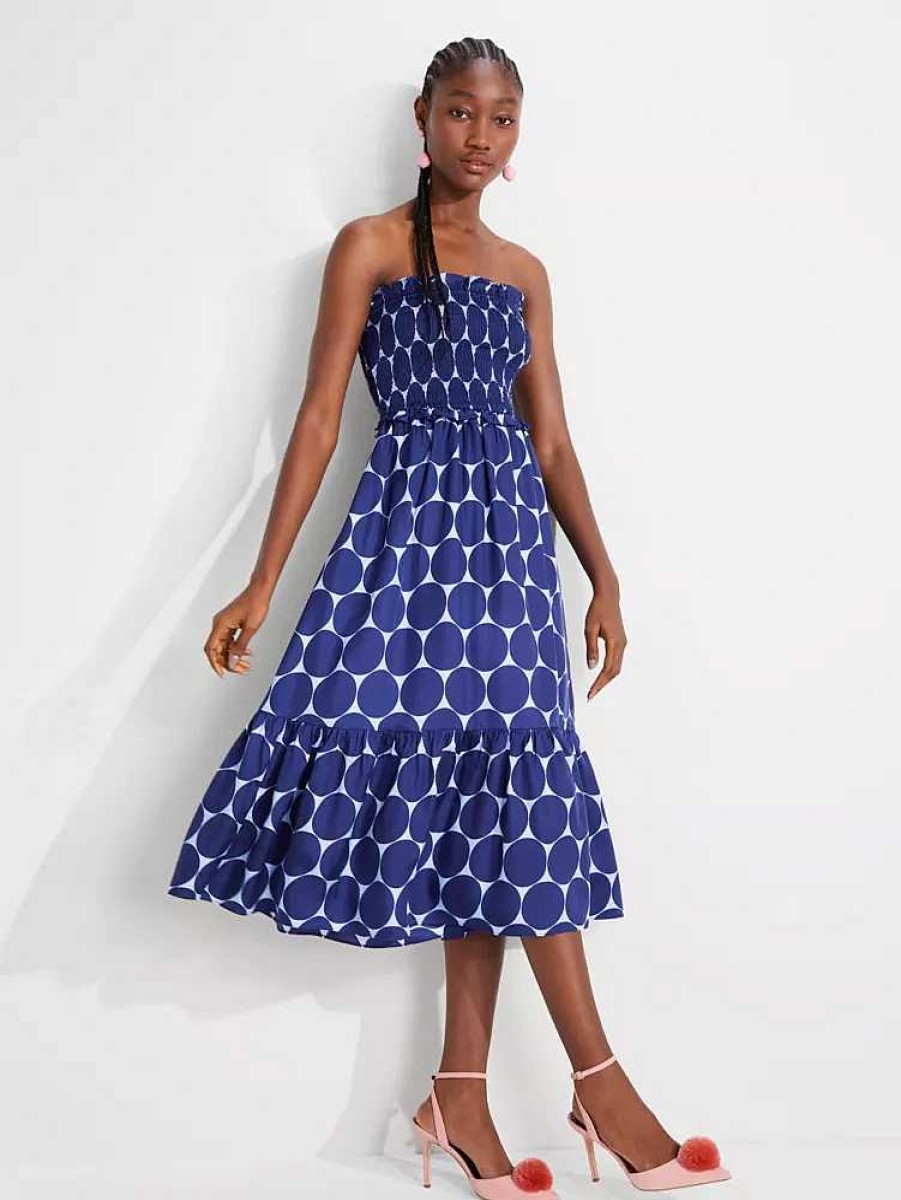 Clothing Kate Spade Outlet | Joy Dot Silk Twill Smocked Dress