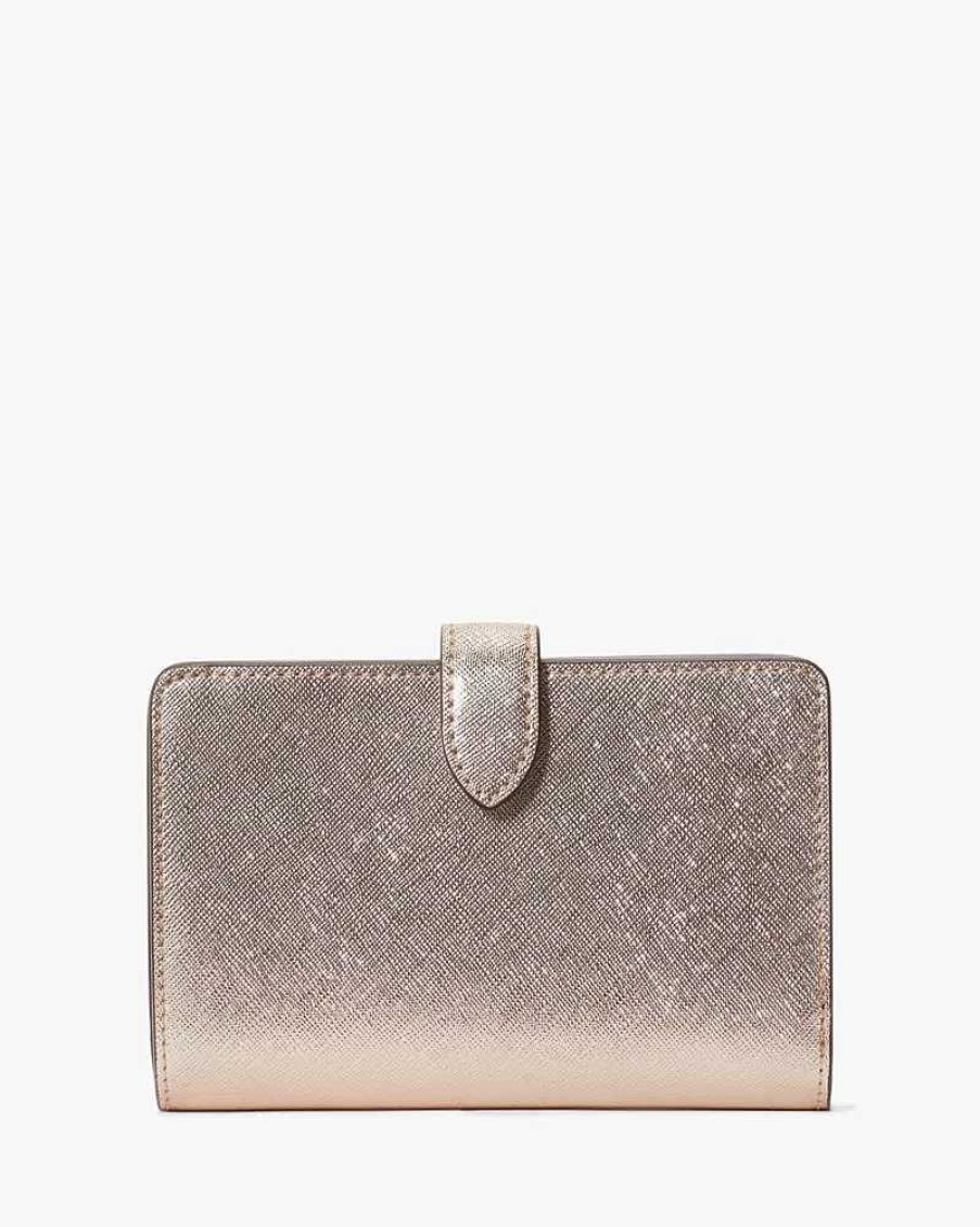 Wallets Kate Spade Outlet | Glimmer Metallic Saffiano Medium Compact Bifold Wallet