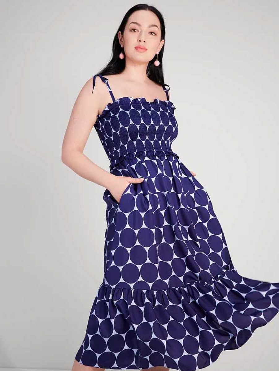 Clothing Kate Spade Outlet | Joy Dot Silk Twill Smocked Dress